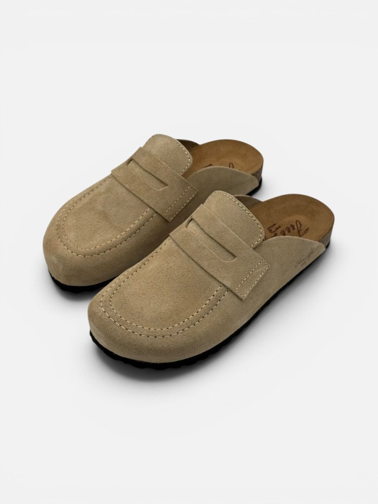 Saboți Dama din Piele Întoarsă Naturală Tip Clog – Almond